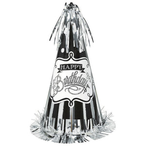 Amscan_OO Games & Favors - Party Hat & Mask Chalkboard Birthday Large Cone Hat with Foil Fringe 33cm Each