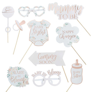 Amscan_OO Games & Favors - Photo Props & Fun Signs Baby in Bloom Foiled Photobooth Props Rose Gold 10pk