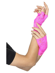 Gloves - Fingerless Gloves 80s Neon Pink Fingerless Lace Gloves