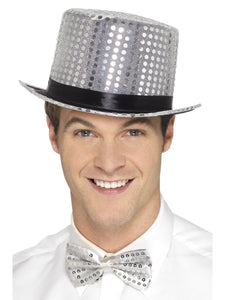 Hats & Headwear - Hats & Helmets Silver Sequin Top Hat