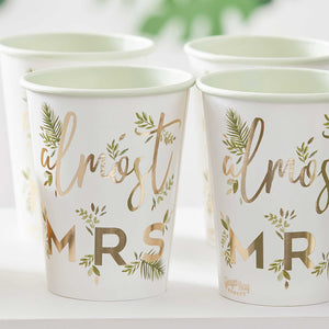 Amscan_OO Tableware - Cups Botanical Hen Party Gold Foiled 'Almost Mrs' Paper Cups 9.5cm x 7.5cm 8pk