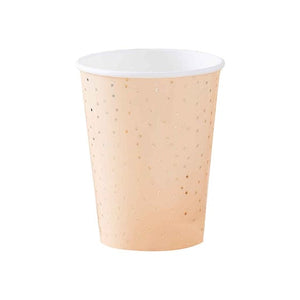 Tableware - Cups Mix It Up Peach & Gold Ditsy Dot Foiled Paper Cups 266ml 8pk