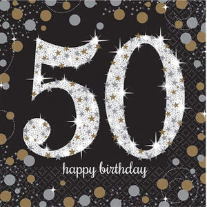 Amscan_OO Tableware - Napkins Sparkling Celebration 50th Happy Birthday Lunch Napkins 33cm 16pk