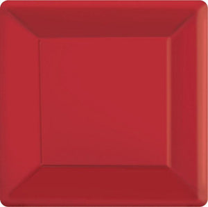 Amscan_OO Tableware - Plates Apple Red Silver Square Dinner Paper Plates 26cm 20pk