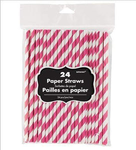 Amscan_OO Tableware - Straws Bright Pink New Pink Paper Straws 19cm 24pk