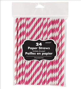 Amscan_OO Tableware - Straws Bright Pink New Purple Paper Straws 19cm 24pk