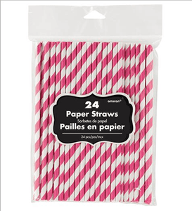 Amscan_OO Tableware - Straws Bright Pink Paper Straws 24Pk