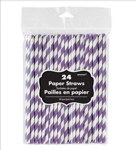 Amscan_OO Tableware - Straws New Purple Bright Pink Paper Straws 19cm 24pk