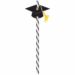 Amscan_OO Tableware - Straws Paper Straws with Black Graduation Caps 12Pk