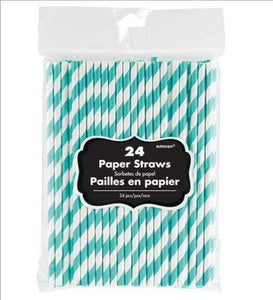 Amscan_OO Tableware - Straws Robin's Egg Blue New Purple Paper Straws 19cm 24pk