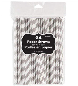 Amscan_OO Tableware - Straws Silver New Pink Paper Straws 19cm 24pk