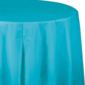 Amscan_OO Tableware - Table Covers Caribbean Blue New Pink Plastic Round Tablecover 2.1m Each