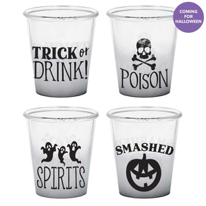 Amscan_OO Tableware - Wine, Cocktail, Champagne, & Glasses Halloween Classic Black & White Plastic Shot Glasses Assorted Designs