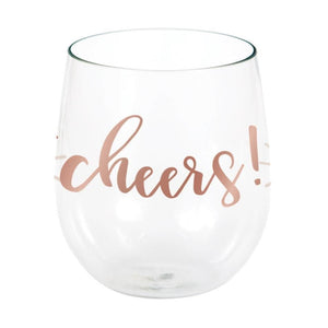 Amscan_OO Tableware - Wine, Cocktail, Champagne, & Glasses Rose All Day Cheers Stemless Plastic Wine Glass 414ml Each