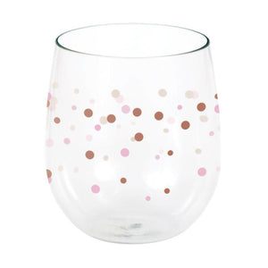 Amscan_OO Tableware - Wine, Cocktail, Champagne, & Glasses Rose All Day Stemless Wine Glass Dots 414ml Each